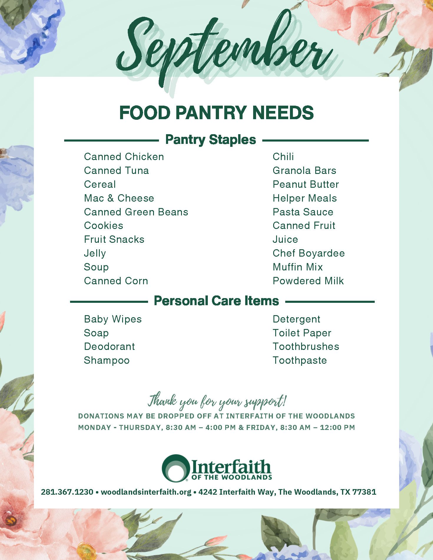 September Food Pantry Flyer